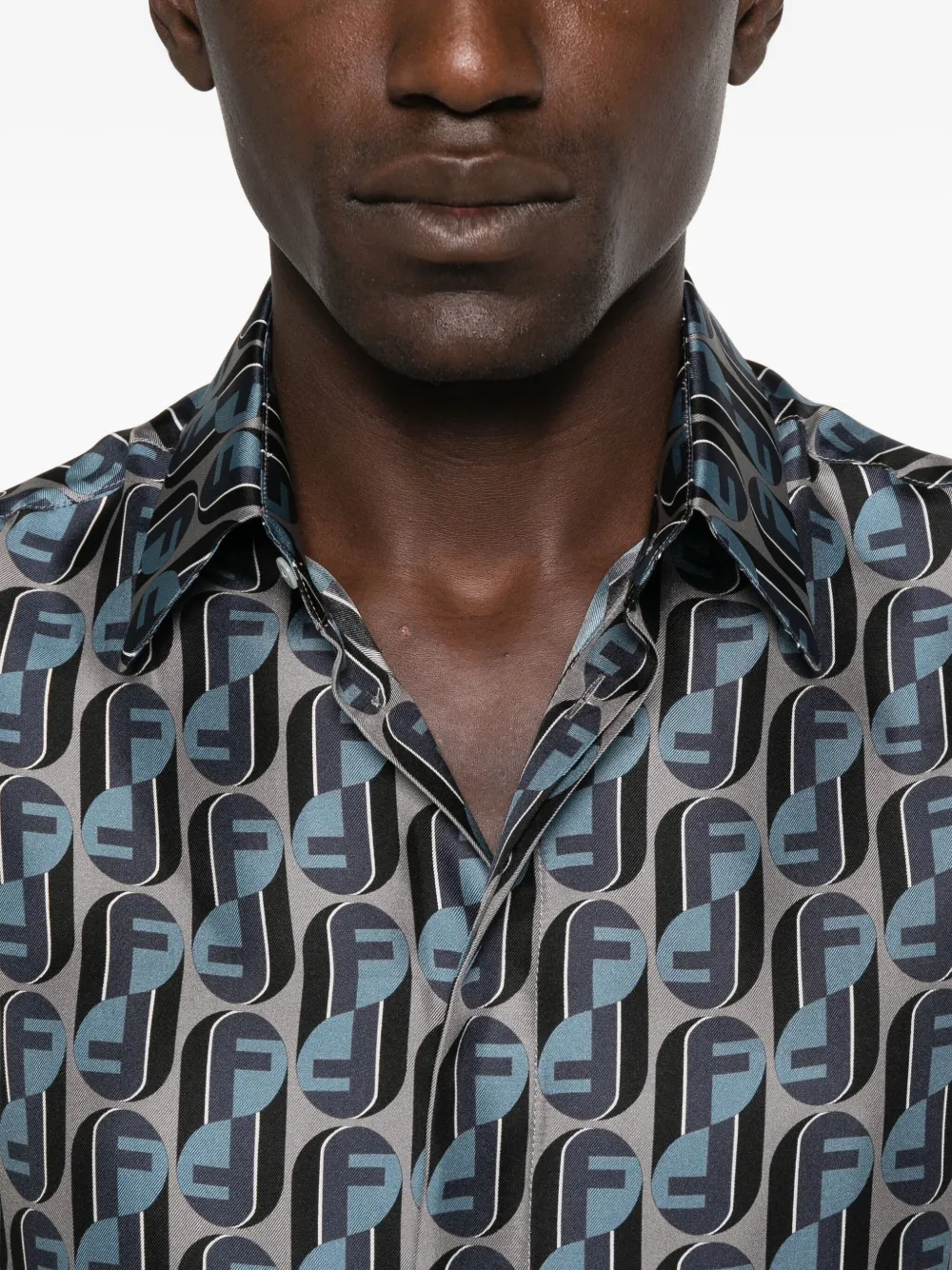 FENDI Zijden overhemd met logoprint Grijs