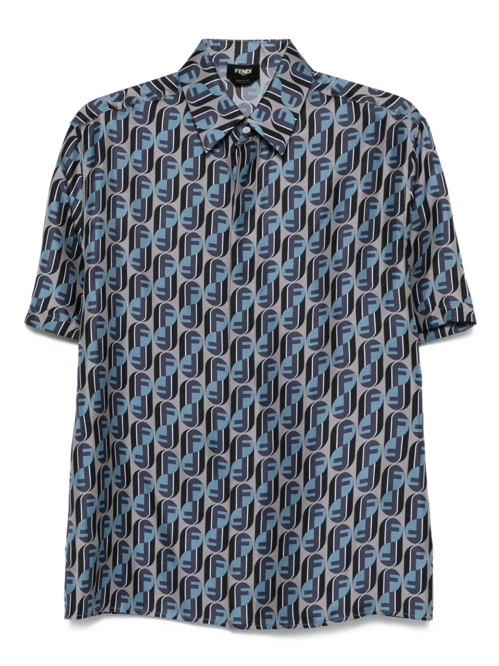 FENDI Zijden overhemd met logoprint Grijs