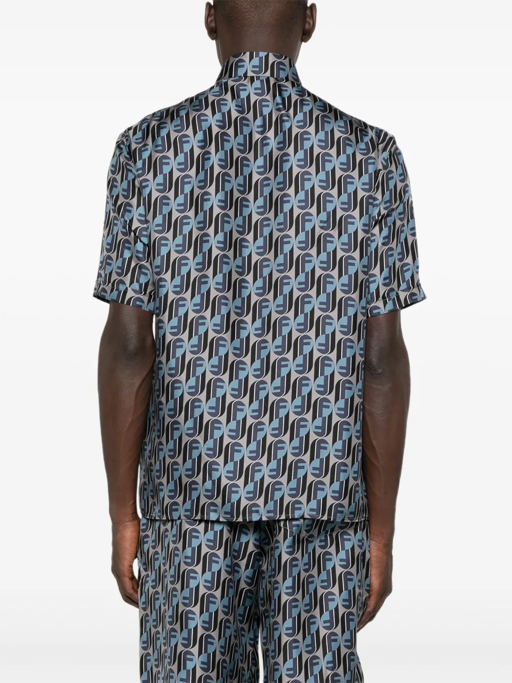 FENDI Zijden overhemd met logoprint Grijs