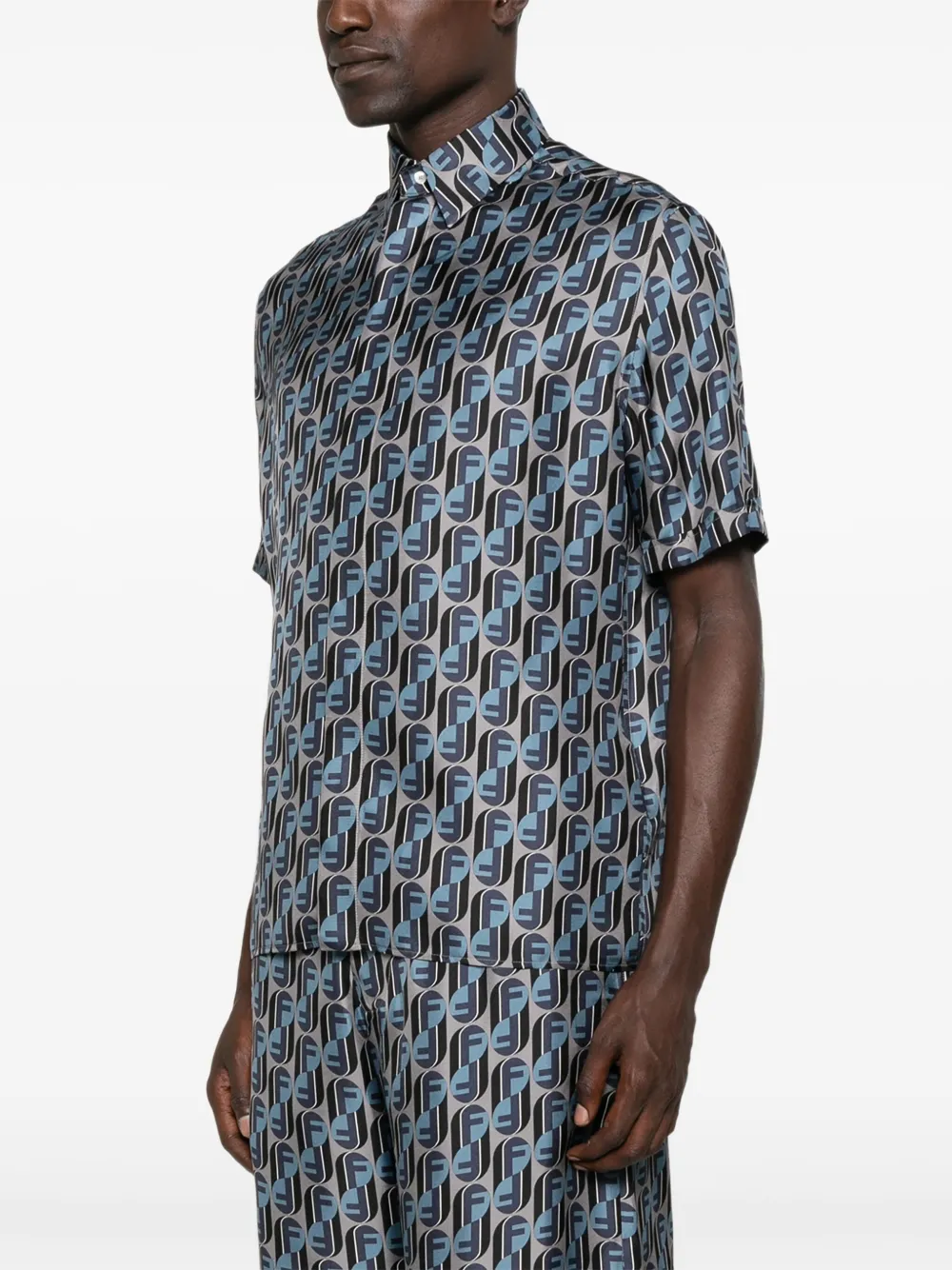 FENDI Zijden overhemd met logoprint Grijs