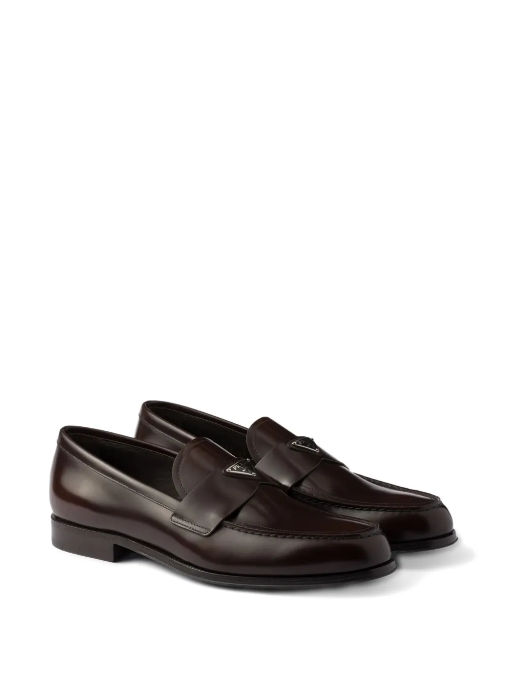 Prada Leren loafers met logo - Bruin