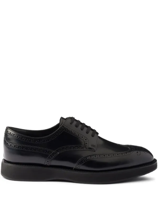 Prada Leather lace-up Brogue Shoes Black FARFETCH HK