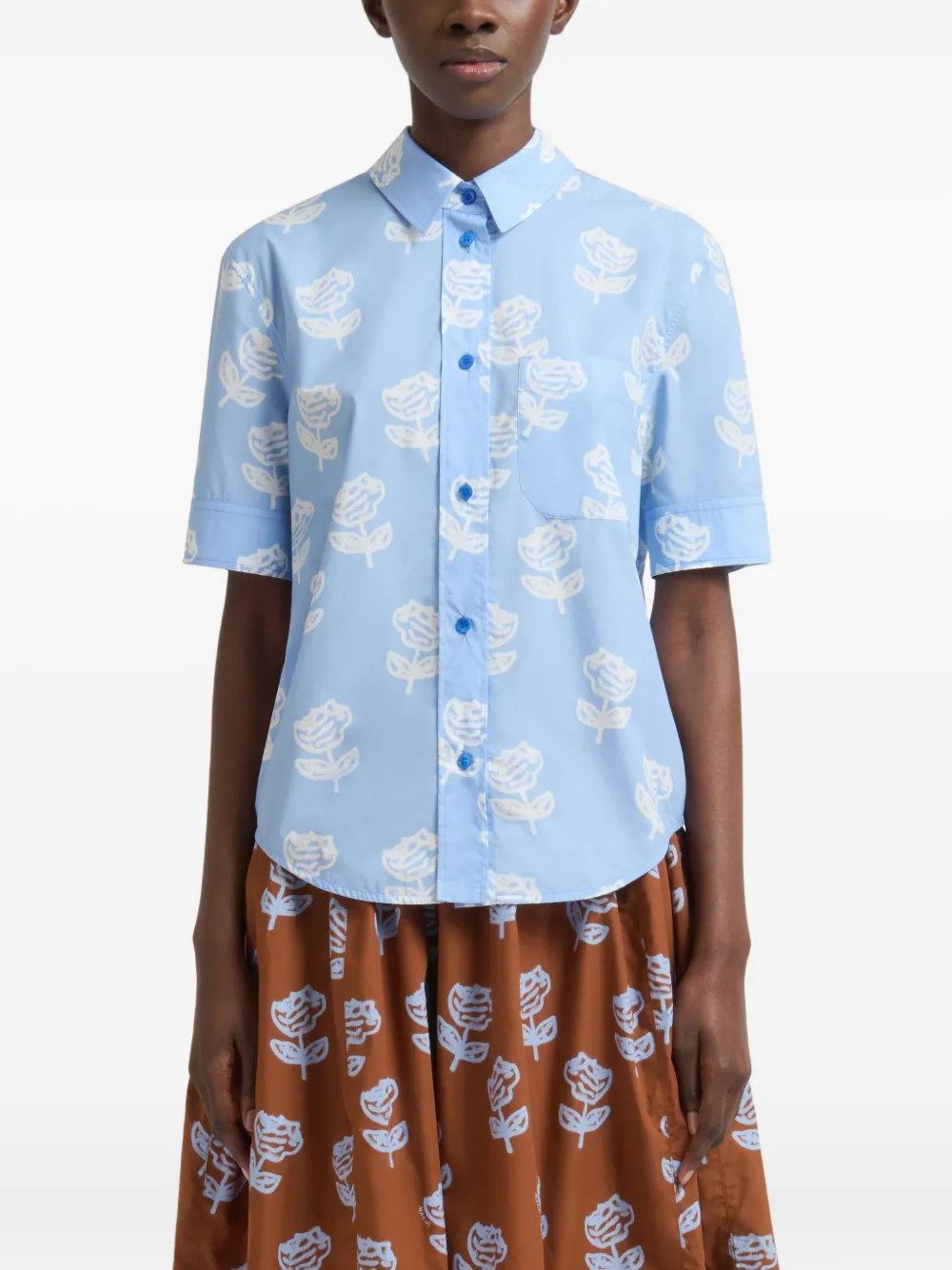 Marni Blouse met Sprayed Roses-print Blauw