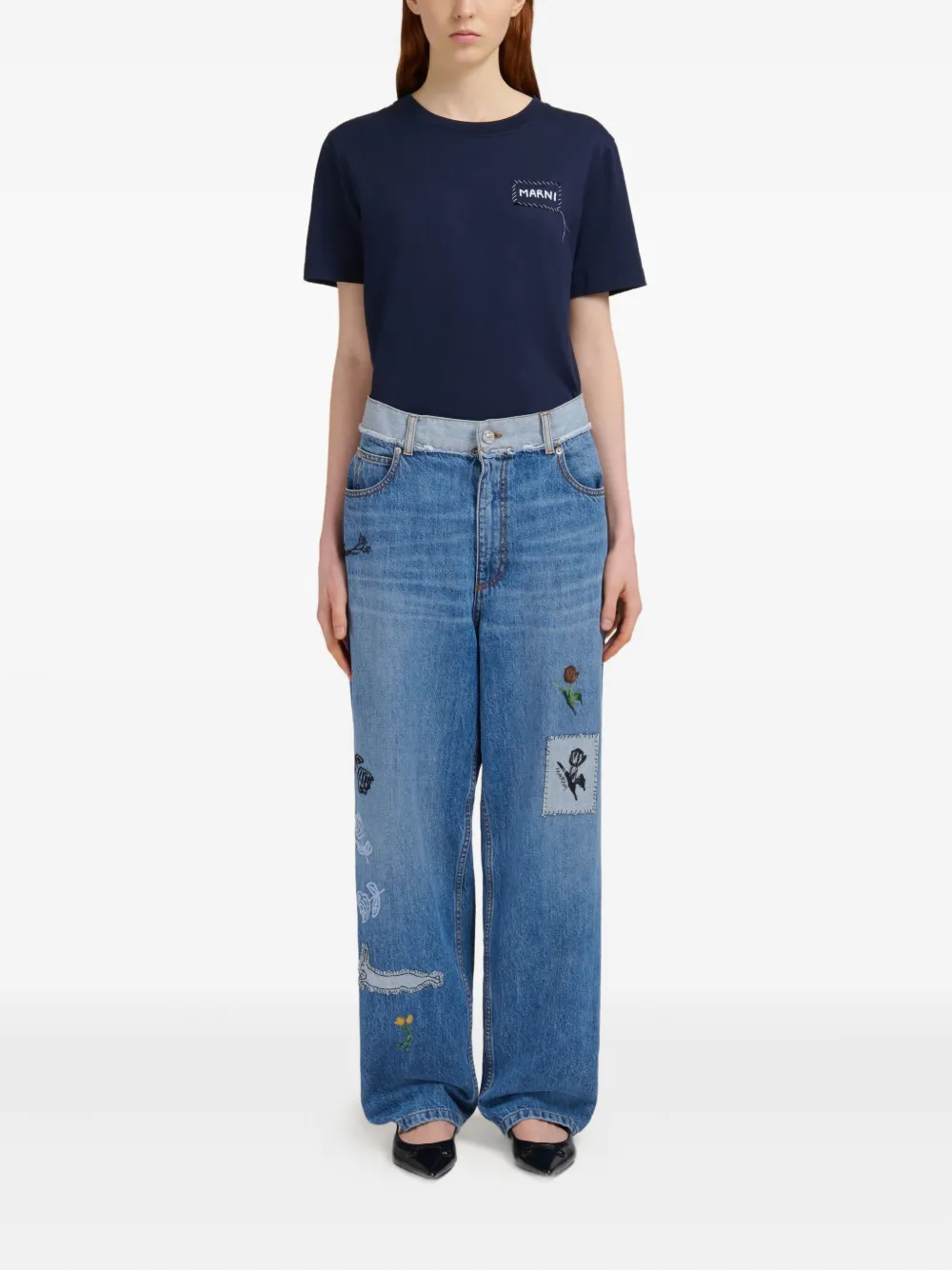 Marni Jeans met borduurwerk Blauw
