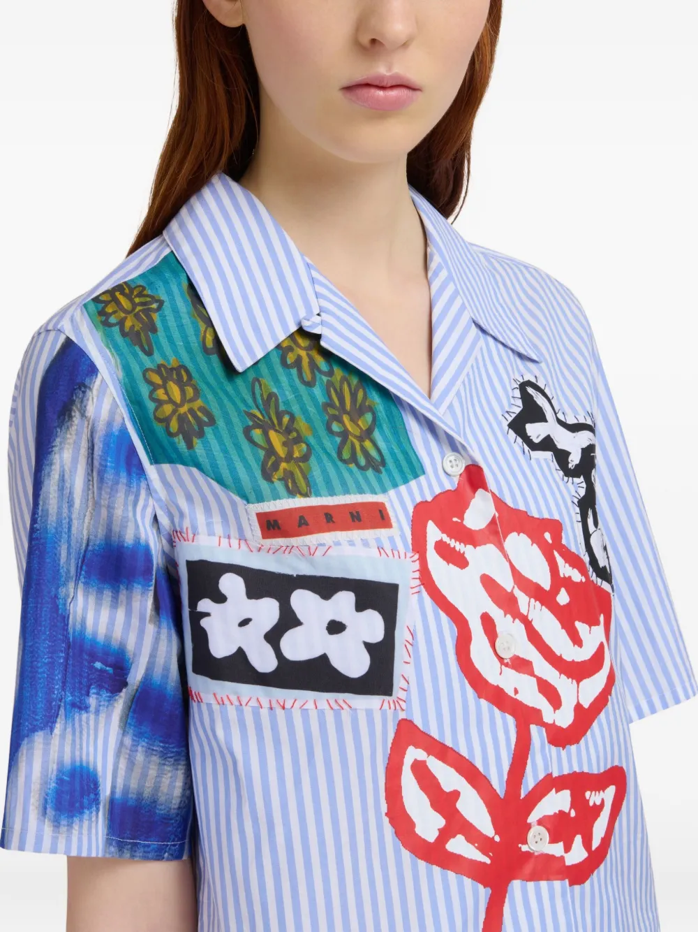 Marni Blouse met geborduurde patchwork en korte mouwen Blauw