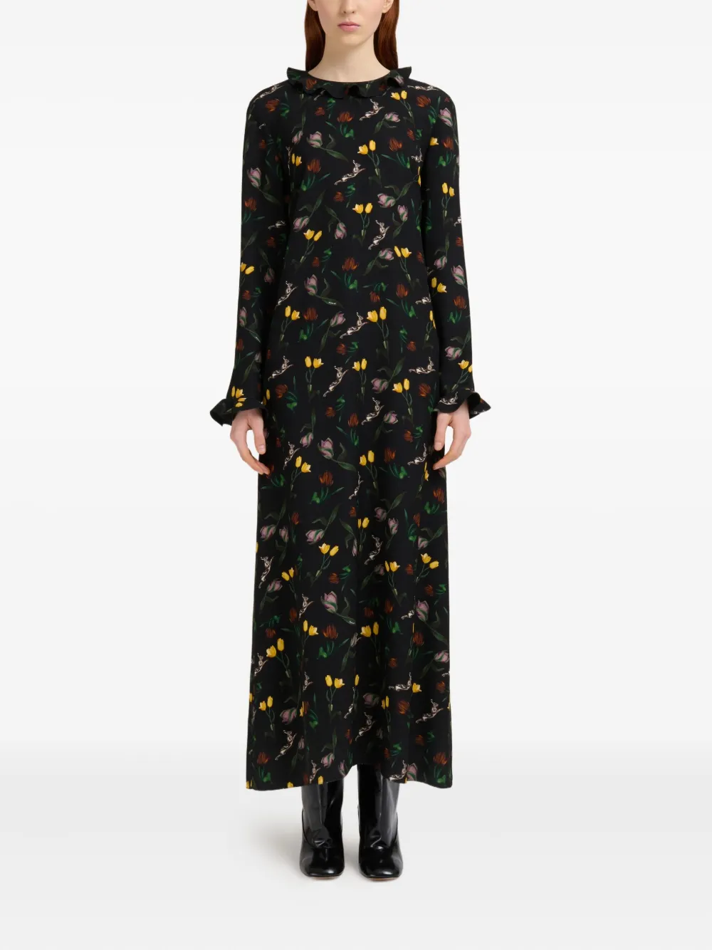 Marni Maxi-jurk met bloemenprint - Zwart