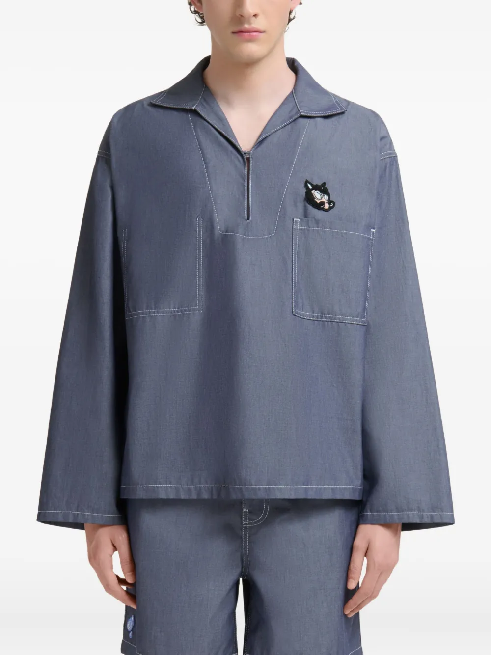 Marni Chambray overhemd met polokraag Blauw