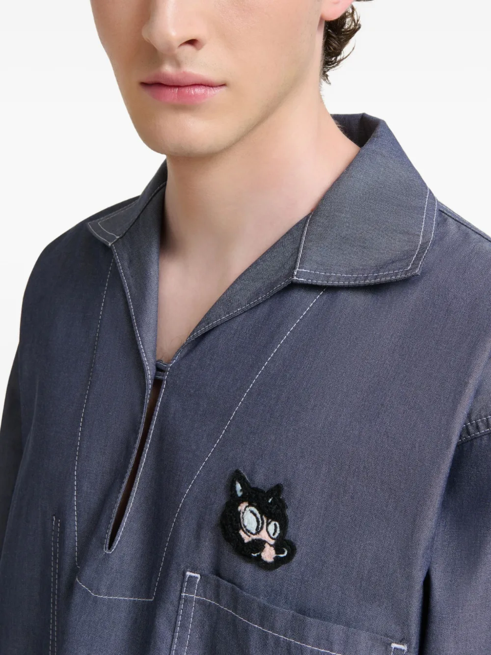 Marni Chambray overhemd met polokraag Blauw