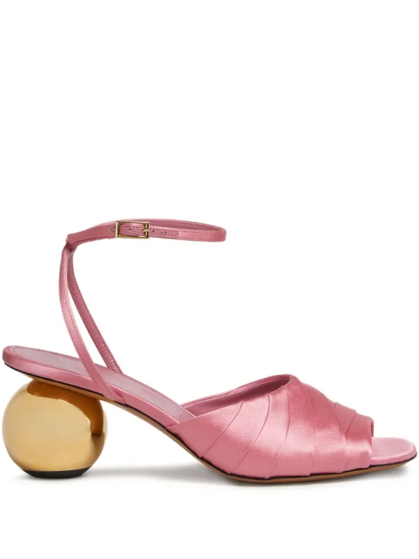 Marni Folded Satin Sandals with Spherical Heel in Pink