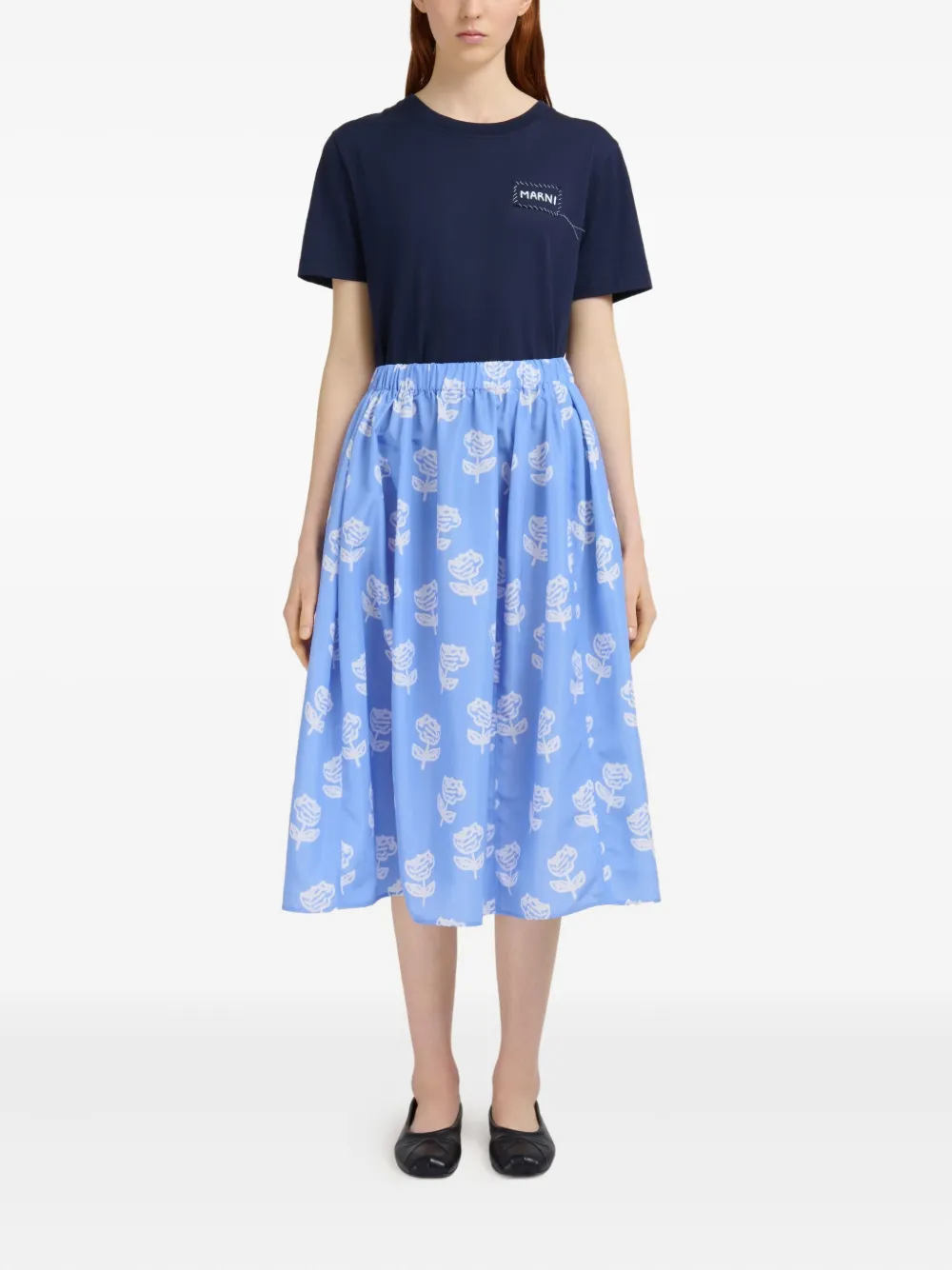 Marni floral-print midi skirt - Blauw