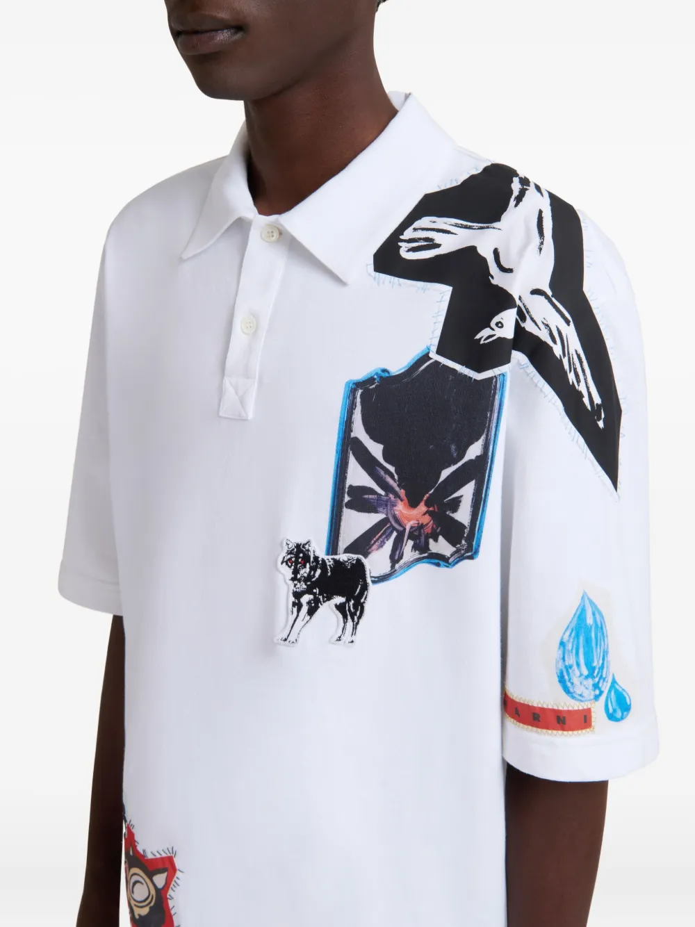 Marni Poloshirt met grafische patches Wit