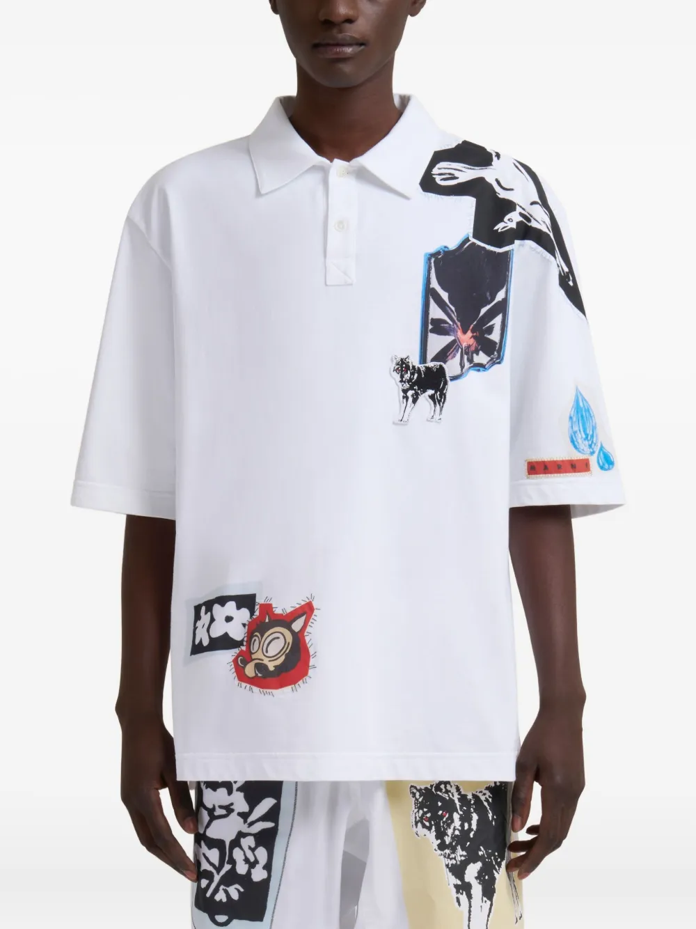 Marni Poloshirt met grafische patches Wit