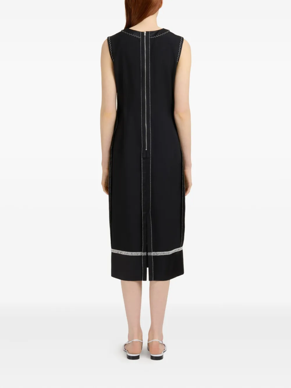 Marni Mouwloze midi-jurk met gestikt detail Zwart