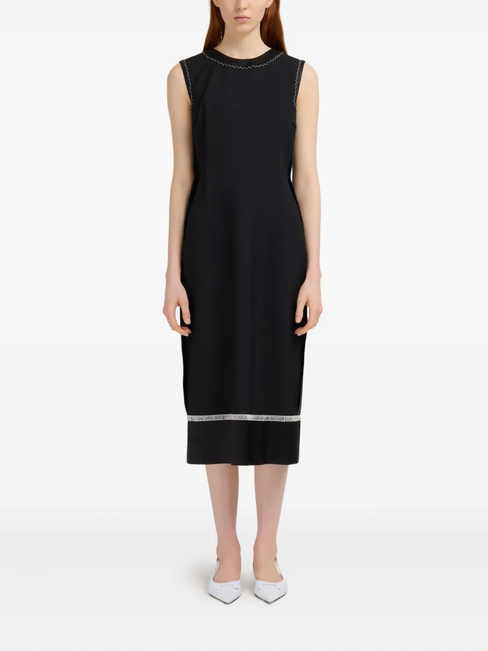 Marni Mouwloze midi-jurk met gestikt detail Zwart