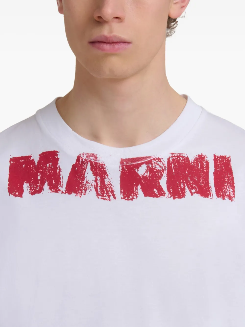 Marni T-shirt met geborduurd logo LOW01 WHITE