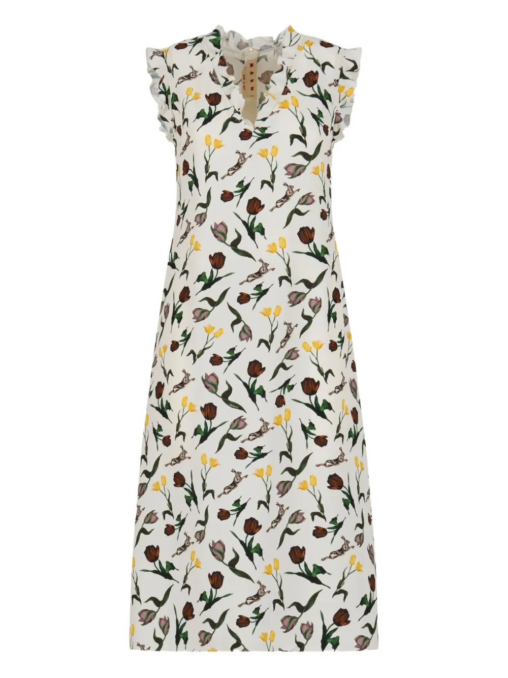 Marni robe mi-longue volantée à fleurs | blanc | Image 1