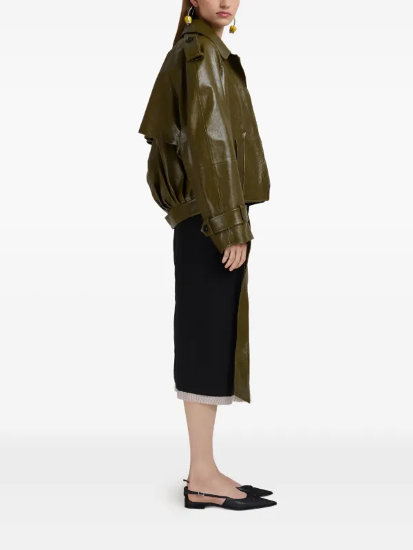 Marni クロップド レザージャケット | グリーン | FARFETCH JP