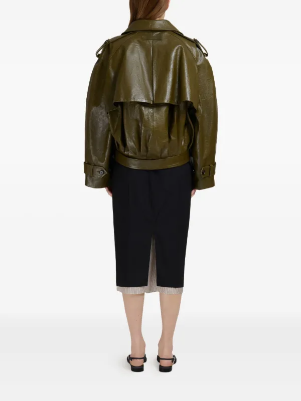 希少　最高級　本革　MARNI マルニ　レザー　ロングコート　グリーン　S 希少 最高級 本革 MARNI マルニ レザー ロングコート グリーン S