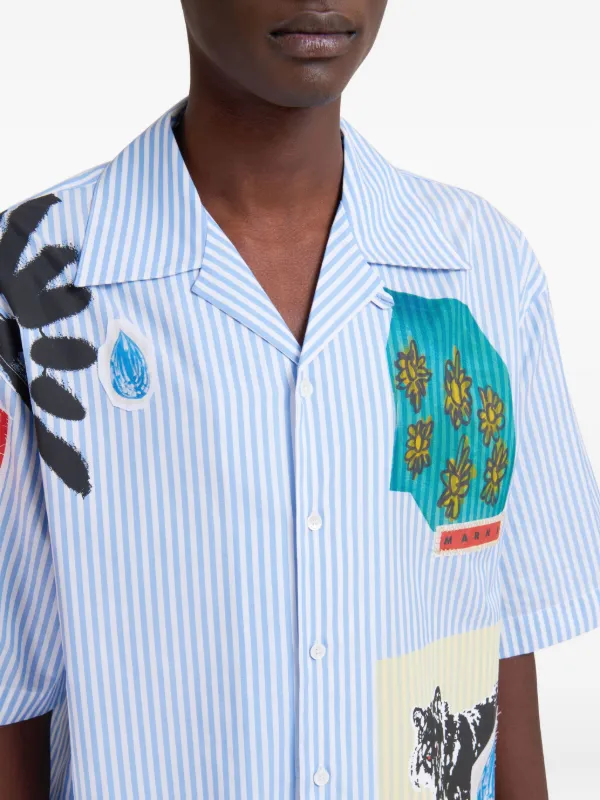 Marni ストライプ パッチワーク シャツ | ブルー | FARFETCH JP