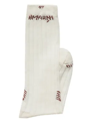 【MARNI】Logo Socks/追跡可能/全国送料無料 White cotton socks with logo cuffs | Marni