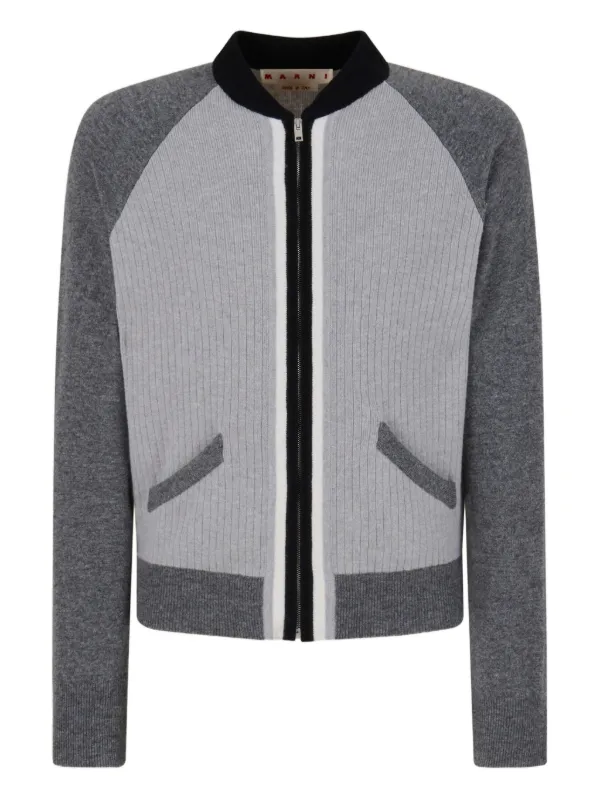 Marni Ribbed-panel Zip-up Sweatshirt in Grey