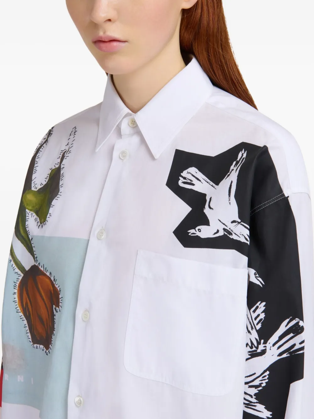 graphic print button-up shirt
