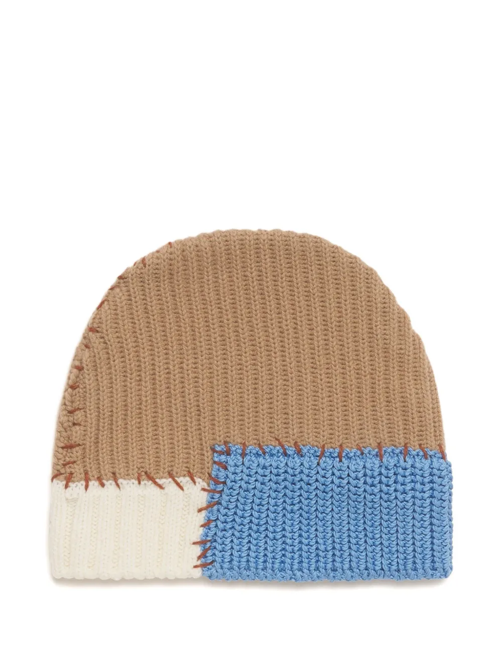 Marni Cable-knit Colour-block Beanie In Neutral