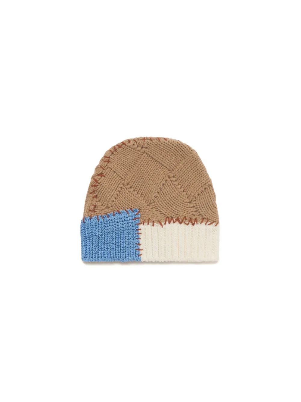Marni Cable-knit Colour-block Beanie In Brown