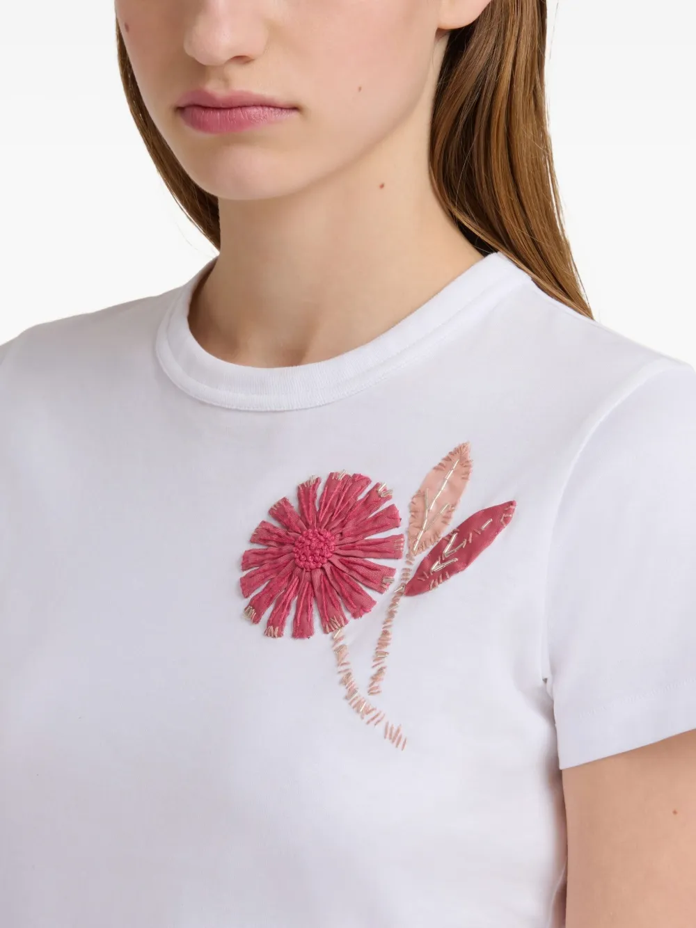 Marni T-shirt met geborduurde bloemen 0AW01 LILY WHITE