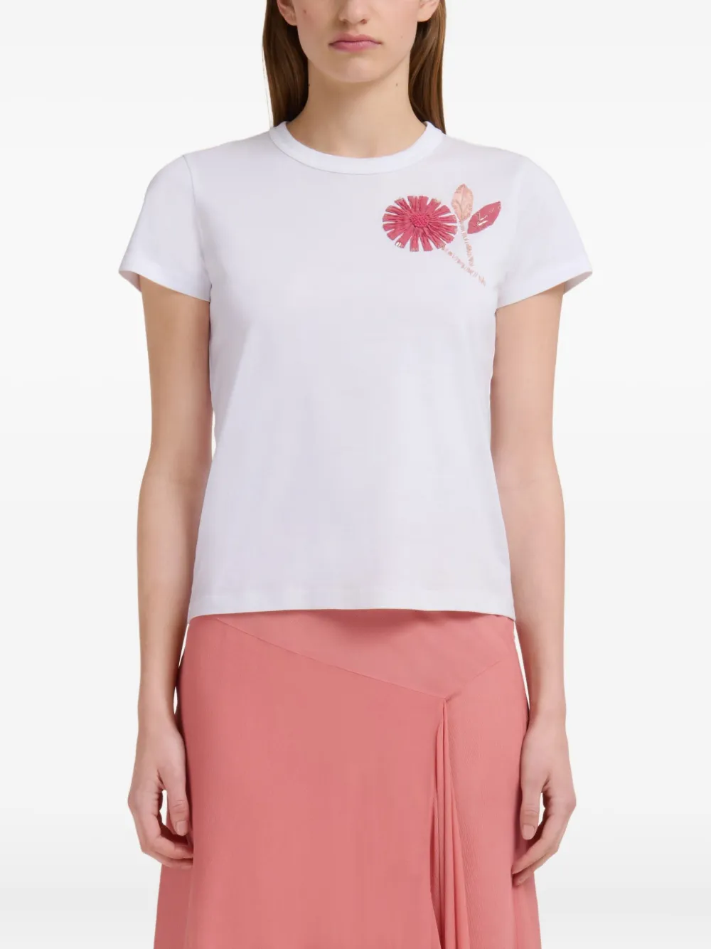 Marni T-shirt met geborduurde bloemen 0AW01 LILY WHITE