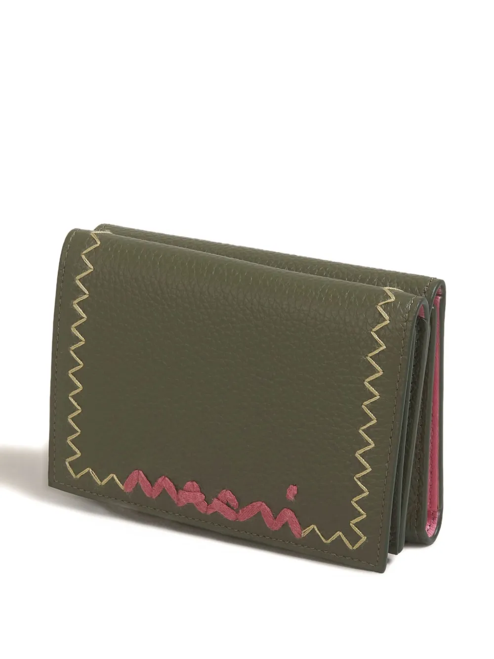 Marni Textured Leather Bi-fold Wallet In Green