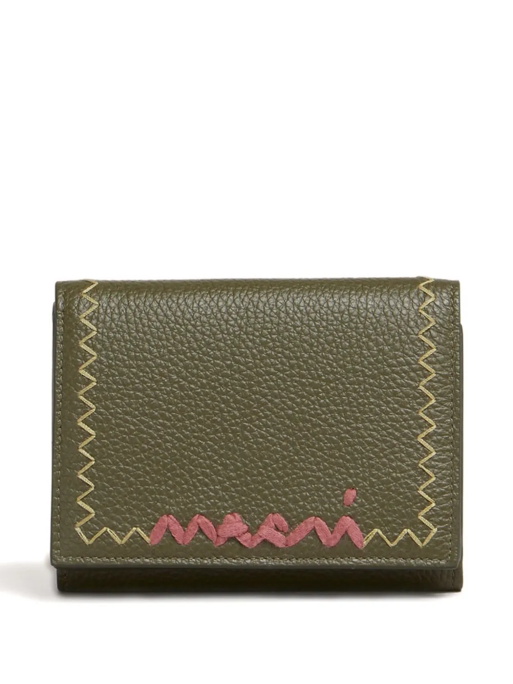 Marni Textured Leather Bi-fold Wallet In Green