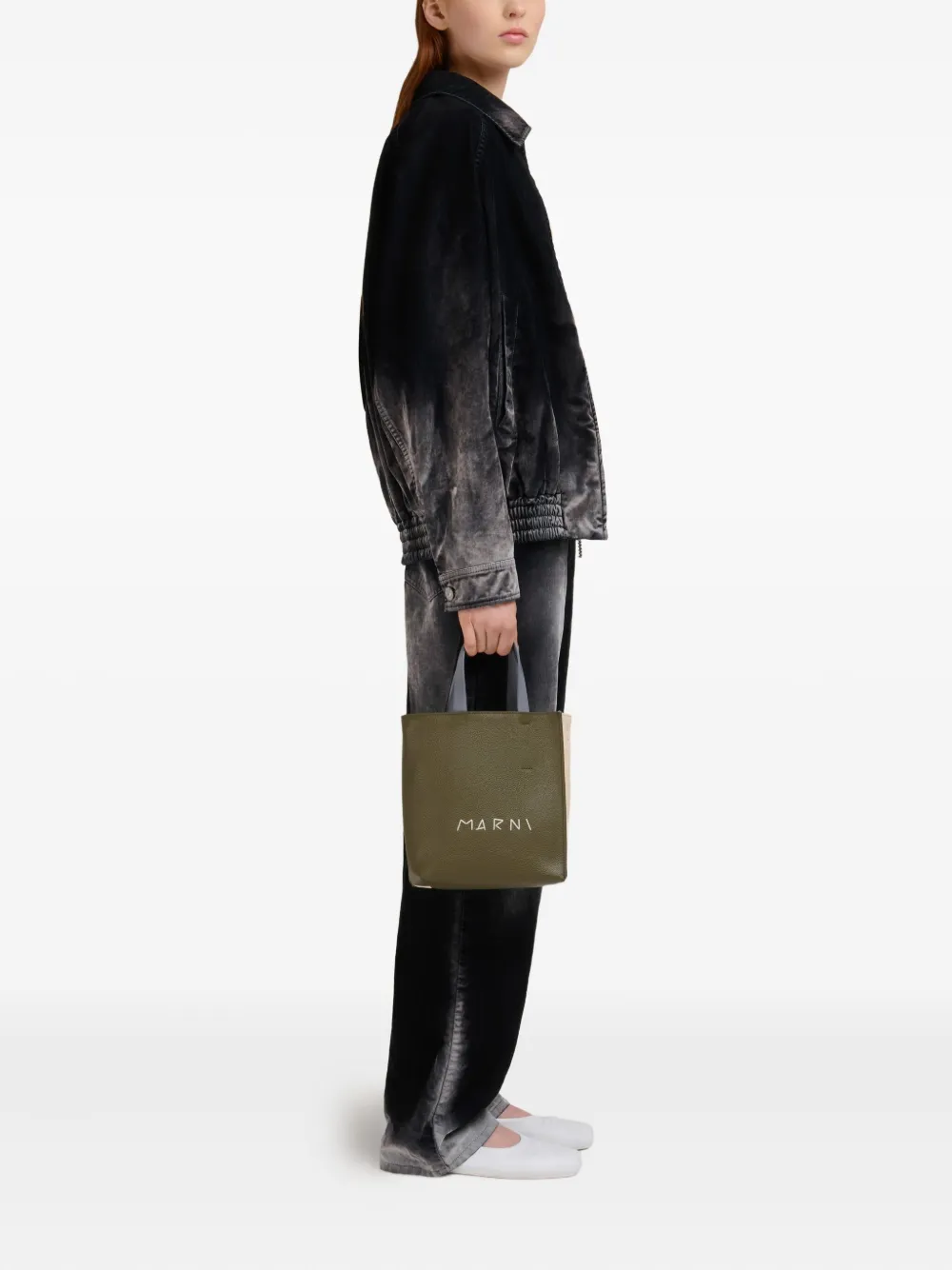 Marni Leren shopper met logoprint Groen