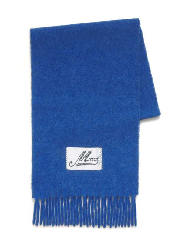 Marni Brushed Alpaca-blend Scarf with Fringes in Blue