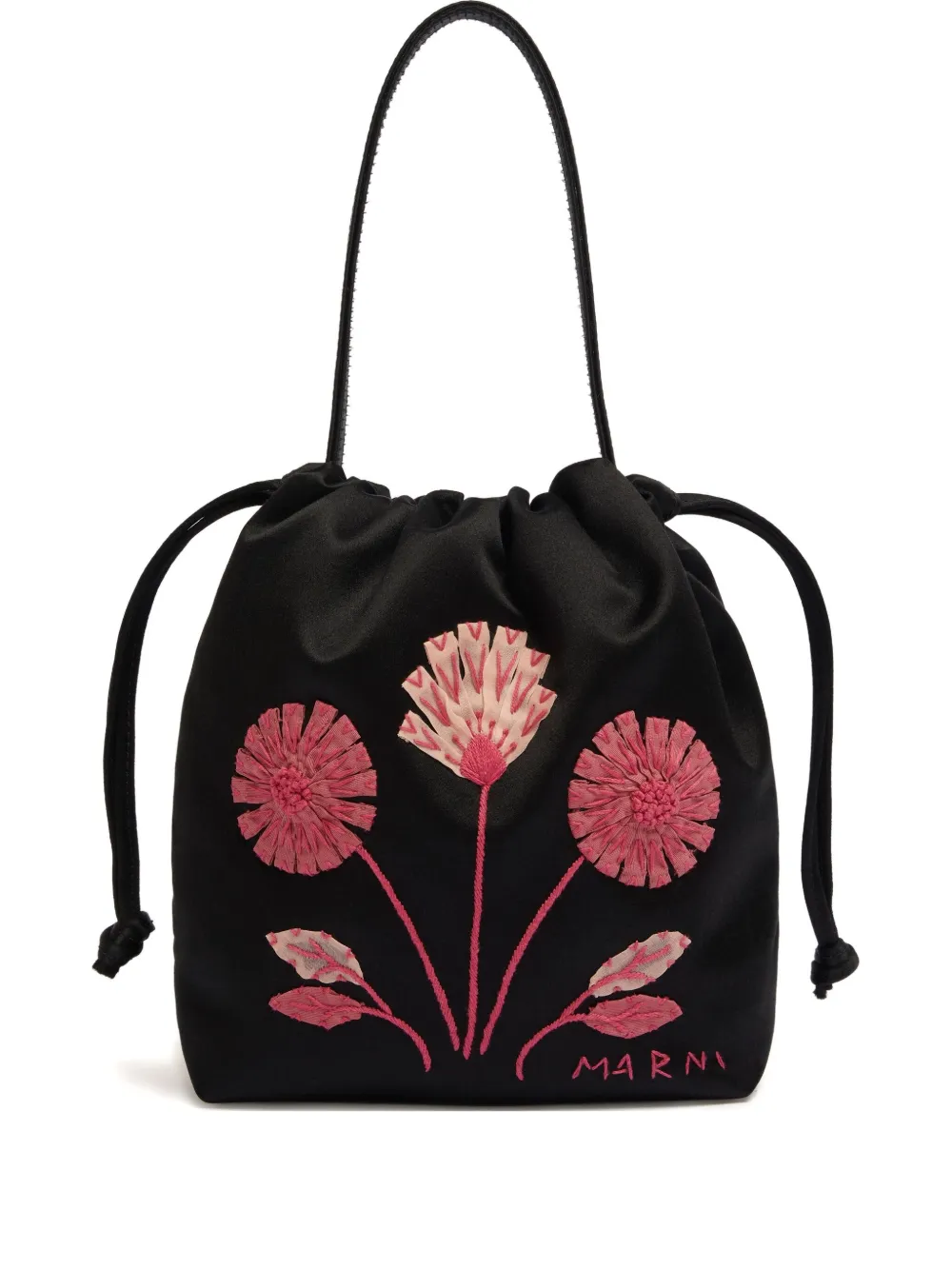 Marni Kleine bucket-tas met geborduurde bloemen Zwart