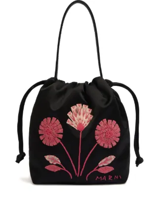 Marni Small floral-embroidered Bucket Bag | Black | FARFETCH