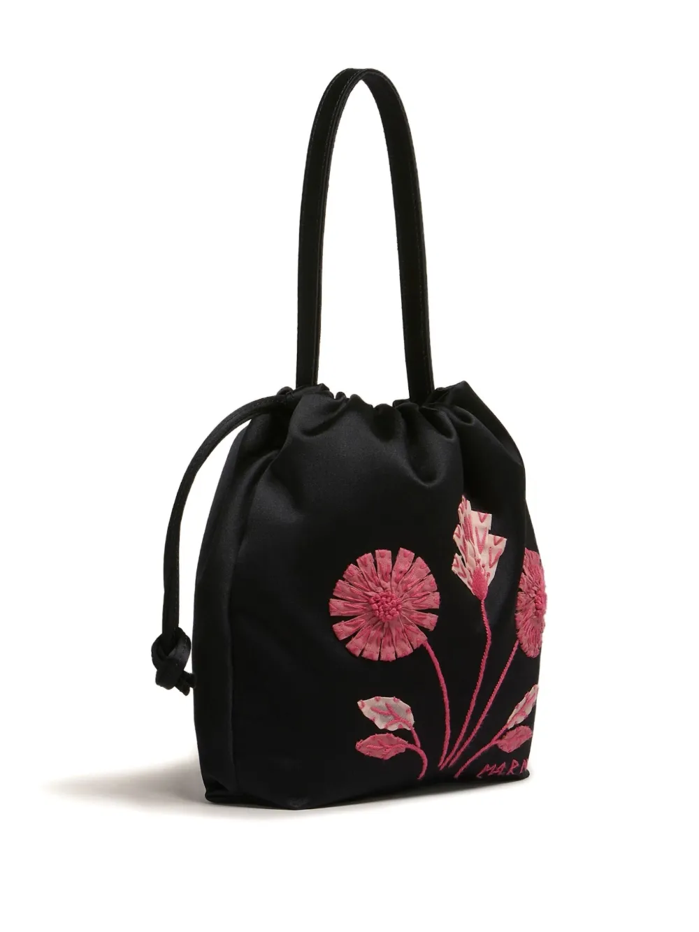 Marni Kleine bucket-tas met geborduurde bloemen Zwart