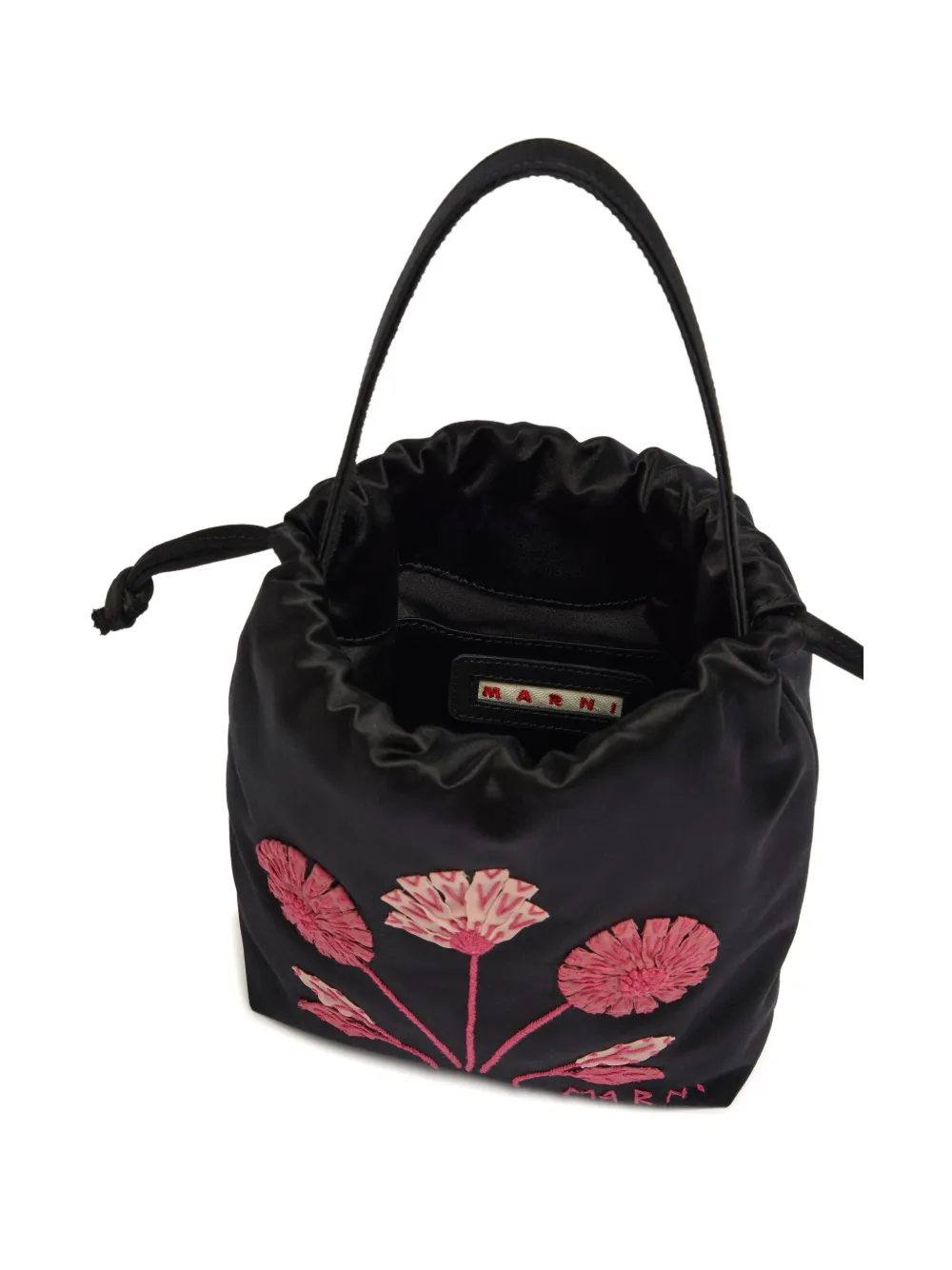 Marni Kleine bucket-tas met geborduurde bloemen Zwart