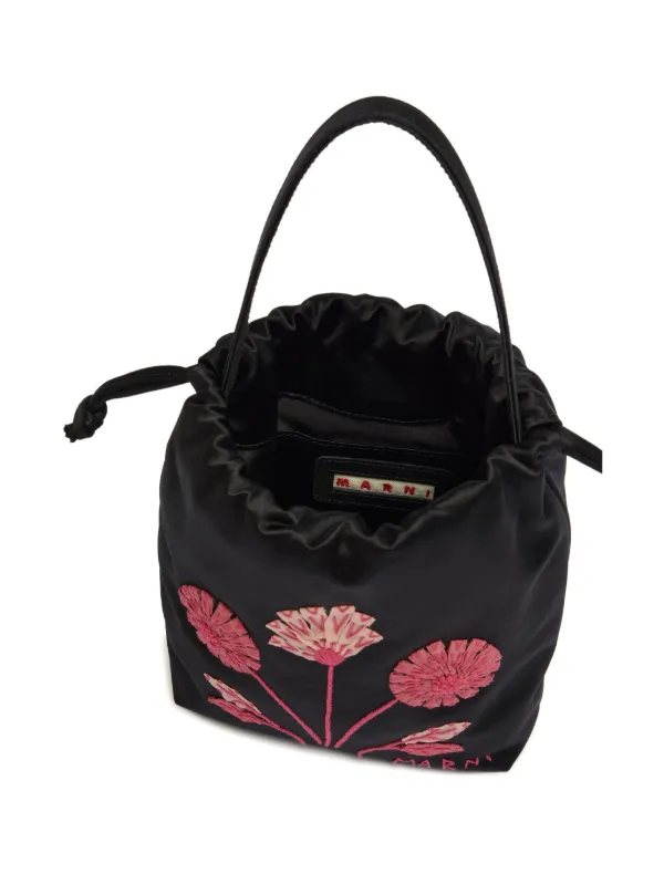 Marni Small floral-embroidered Bucket Bag | Black | FARFETCH