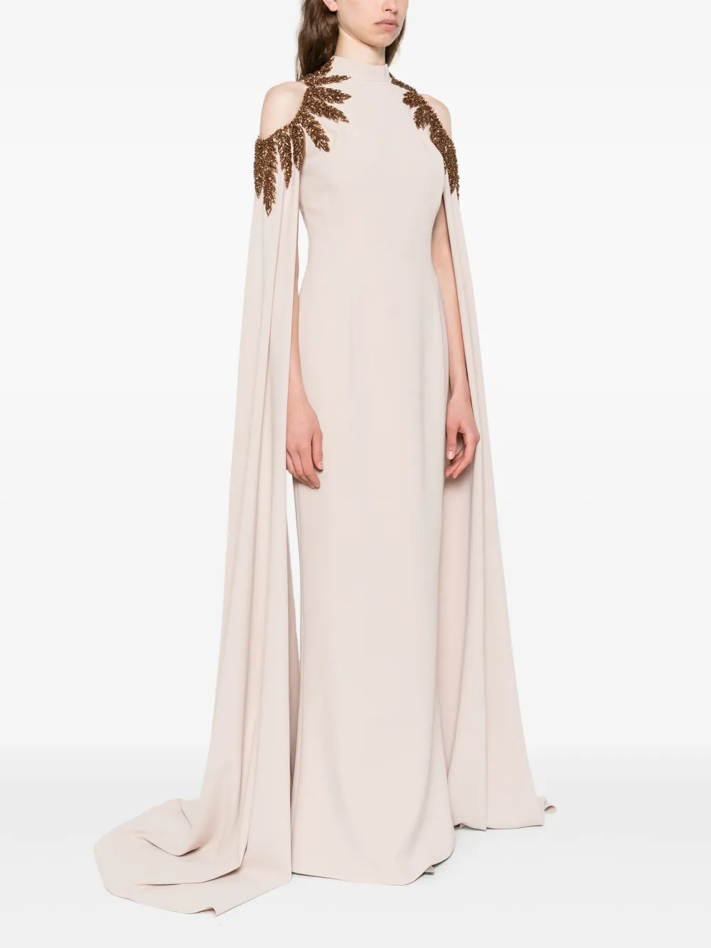 JEAN-LOUIS SABAJI Verfraaide jurk met cape Beige