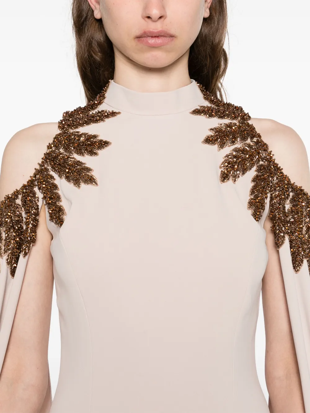 JEAN-LOUIS SABAJI Verfraaide jurk met cape Beige