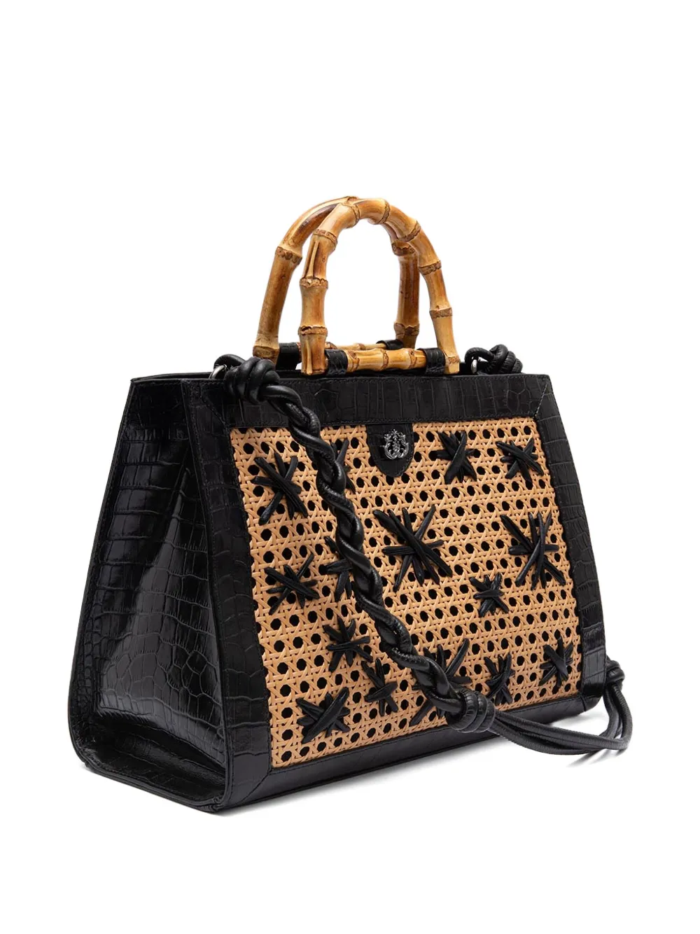 Isla Diana shopper met bamboe handgreep - Zwart
