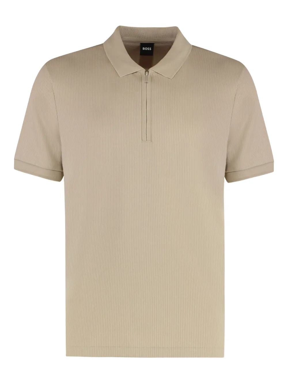 BOSS ribbed zip-neck polo shirt Beige