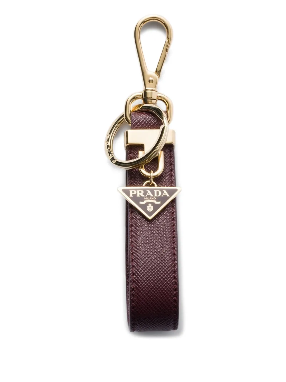 Prada Saffiano leren sleutelhanger met triangel logo | Rood | Image 1