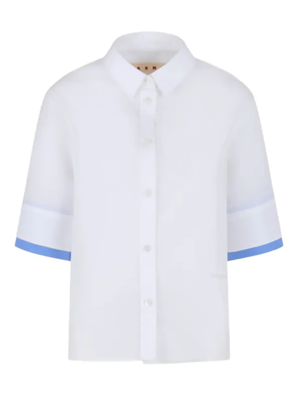 marni dress shirt Deep blue tropical wool shirt with contrast back