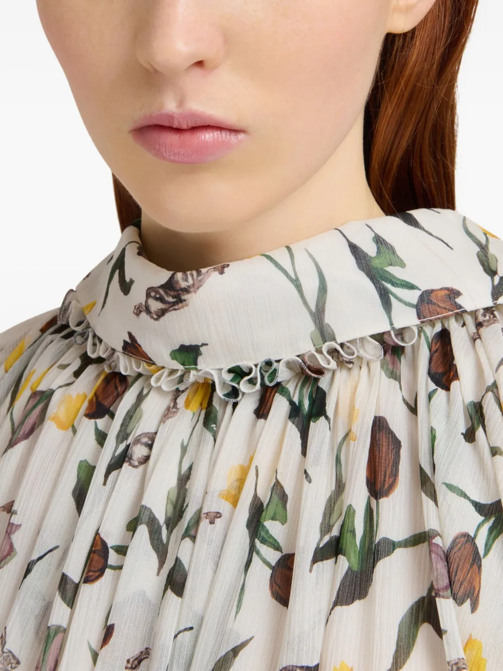 Marni Jurk met bloemenprint en ruches Wit