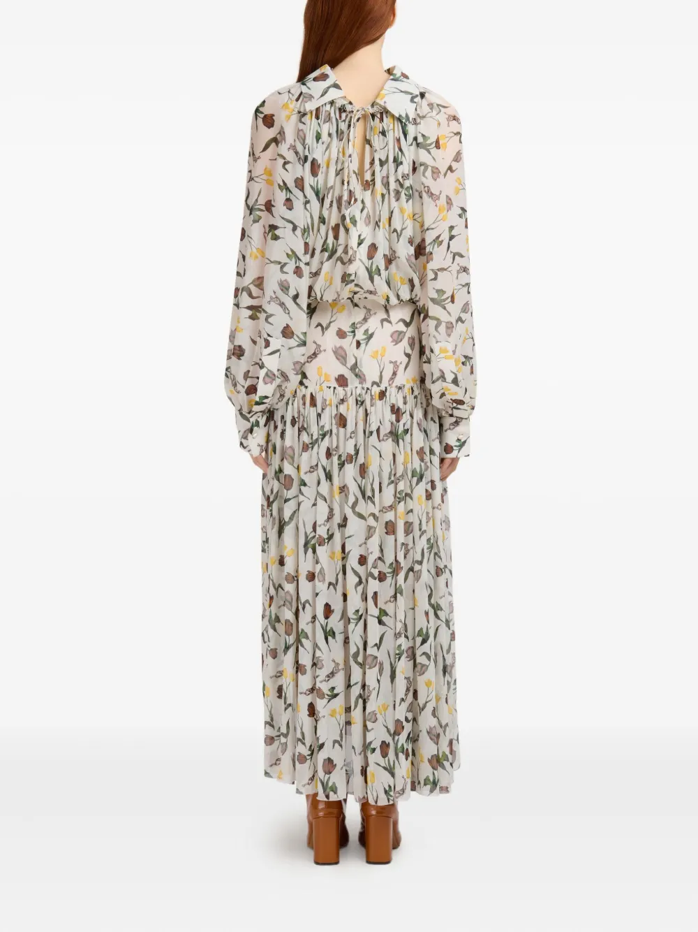 Marni Jurk met bloemenprint en ruches Wit