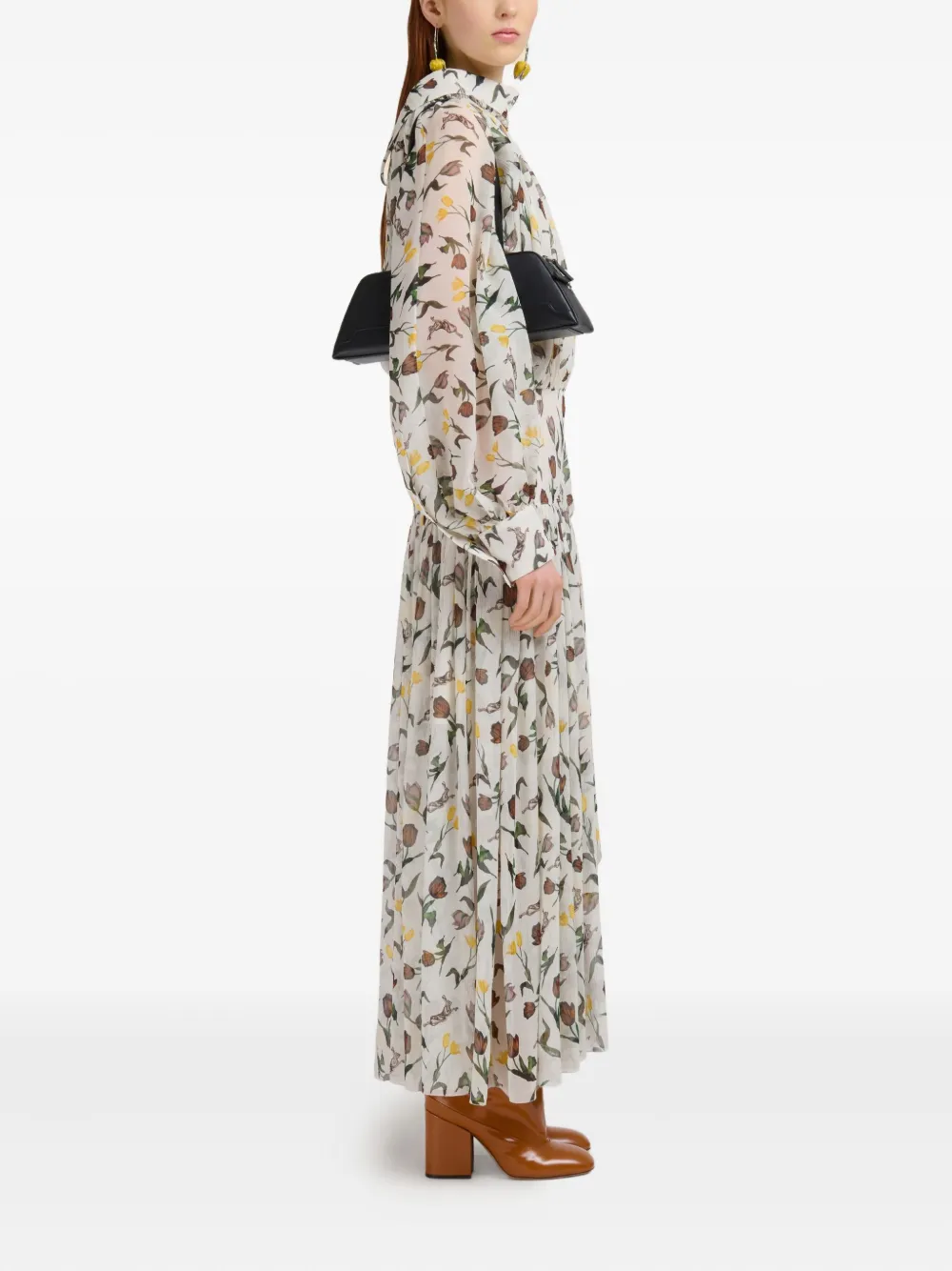 Marni Jurk met bloemenprint en ruches Wit