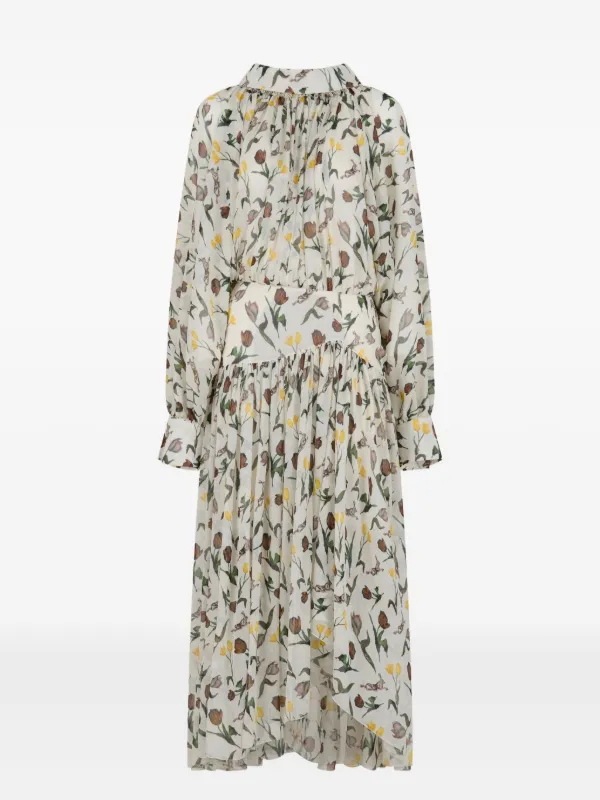 Marni Floral-print Ruffled Dress in White