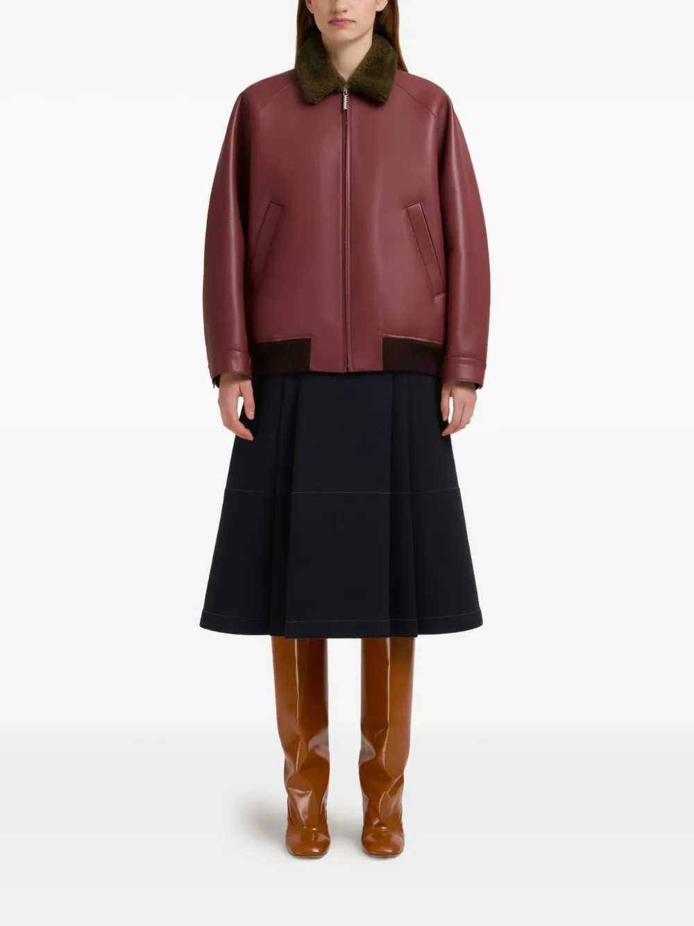 Marni collar-detail leather bomber jacket | Varsity Jackets | Image 2